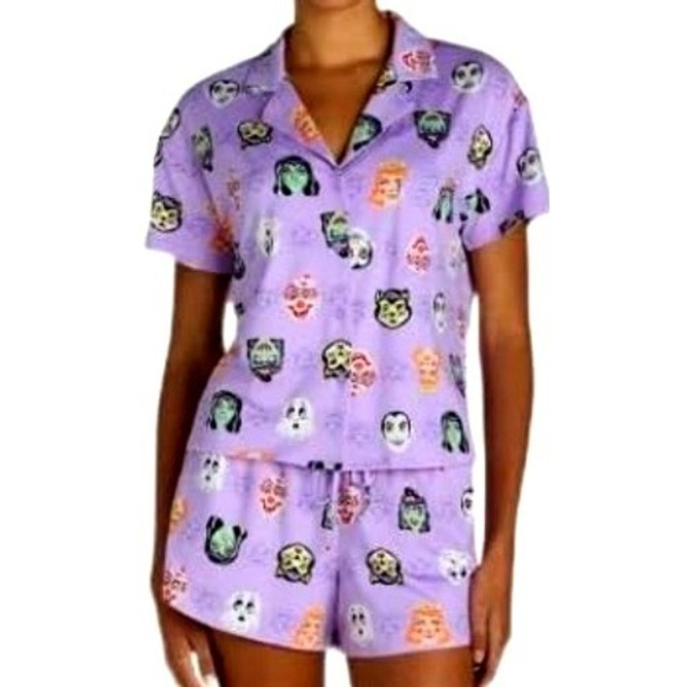 WAY TO CELEBRATE‎ Women's Medium Purple Vintage Mask Halloween Pajama Set Shorts